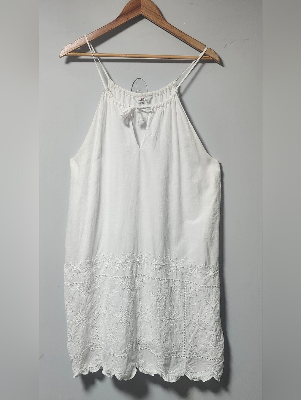 Vineyard Vines White Strappy Eyelet Summer Beach Cruise A line Dress 10 L